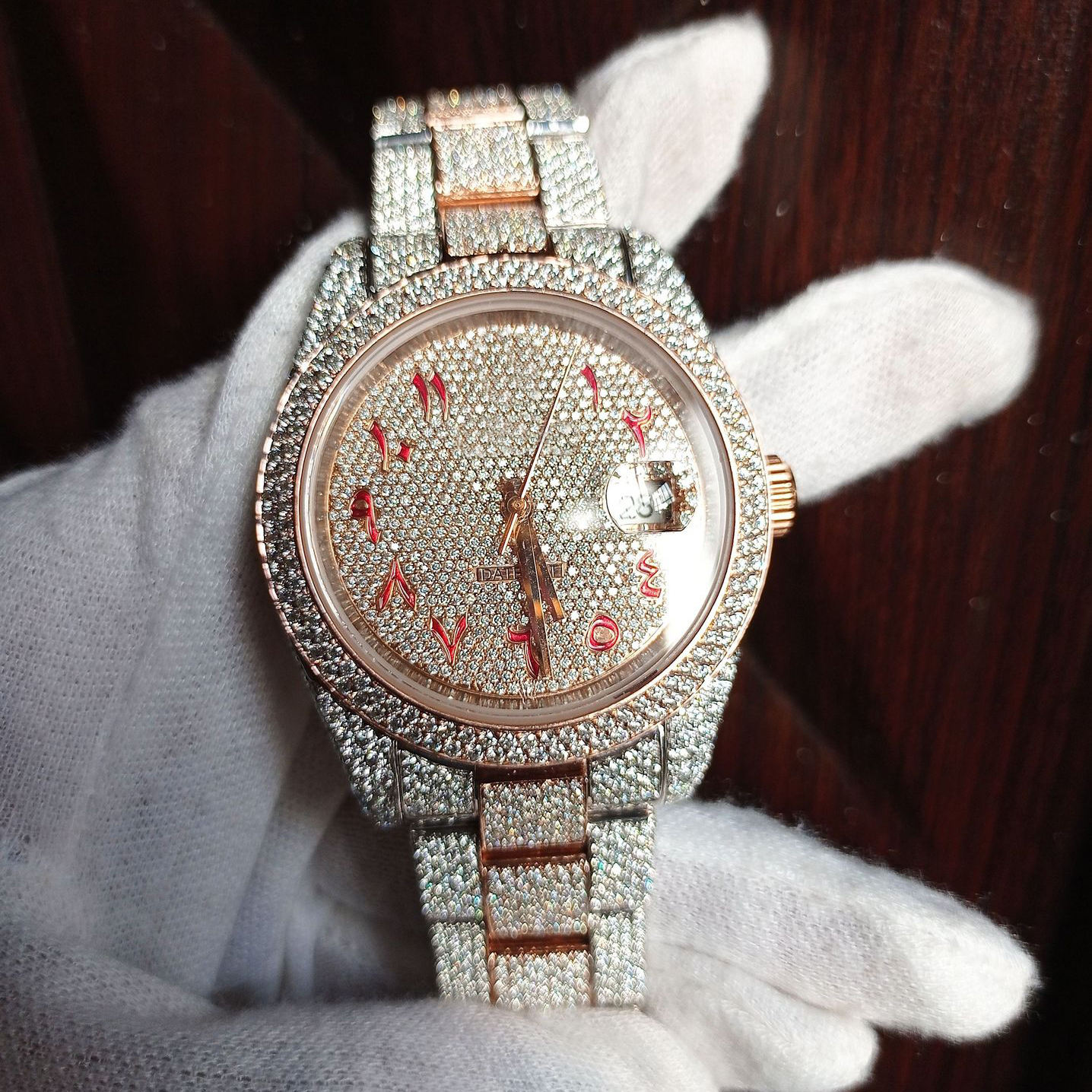 Orange Arabic Dial Original Branded Handmade Premium Quality Automatic Iced Out Unisex Luxury Jewelry Moissanite Diamond Watch