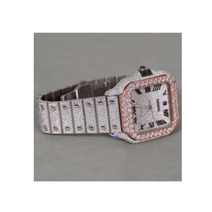 Vintage-Inspired Moissanite Merlad Cut Diamond Engagement Watch Roman Numerals Available for Sale