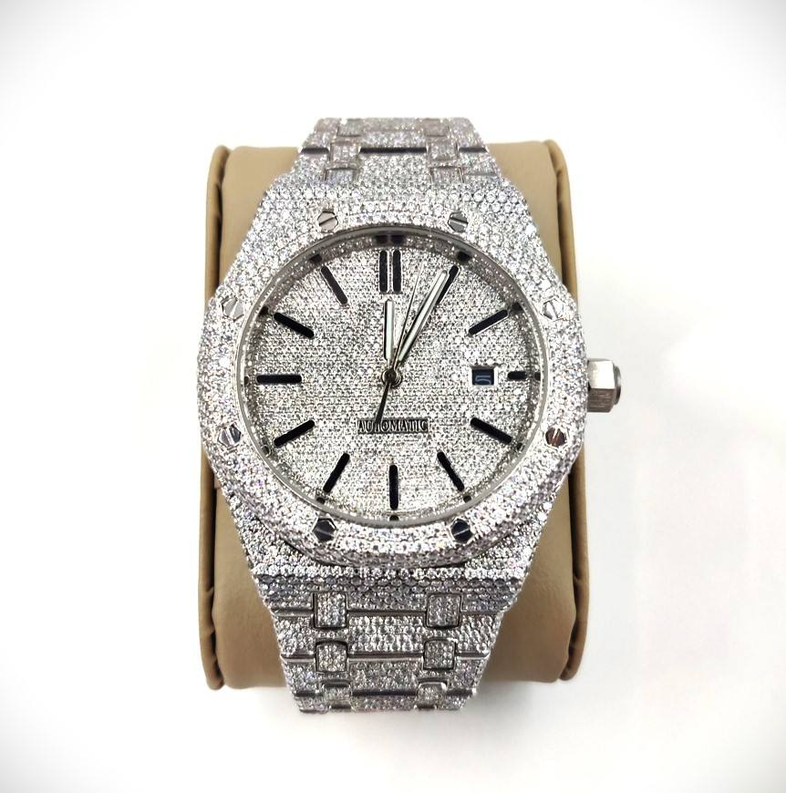 Elegance 41MM AP STAINLESS STEEL Moissanite Studded Iced out Luxury Style Men's Diamond Watch Sale By Indian Exporters