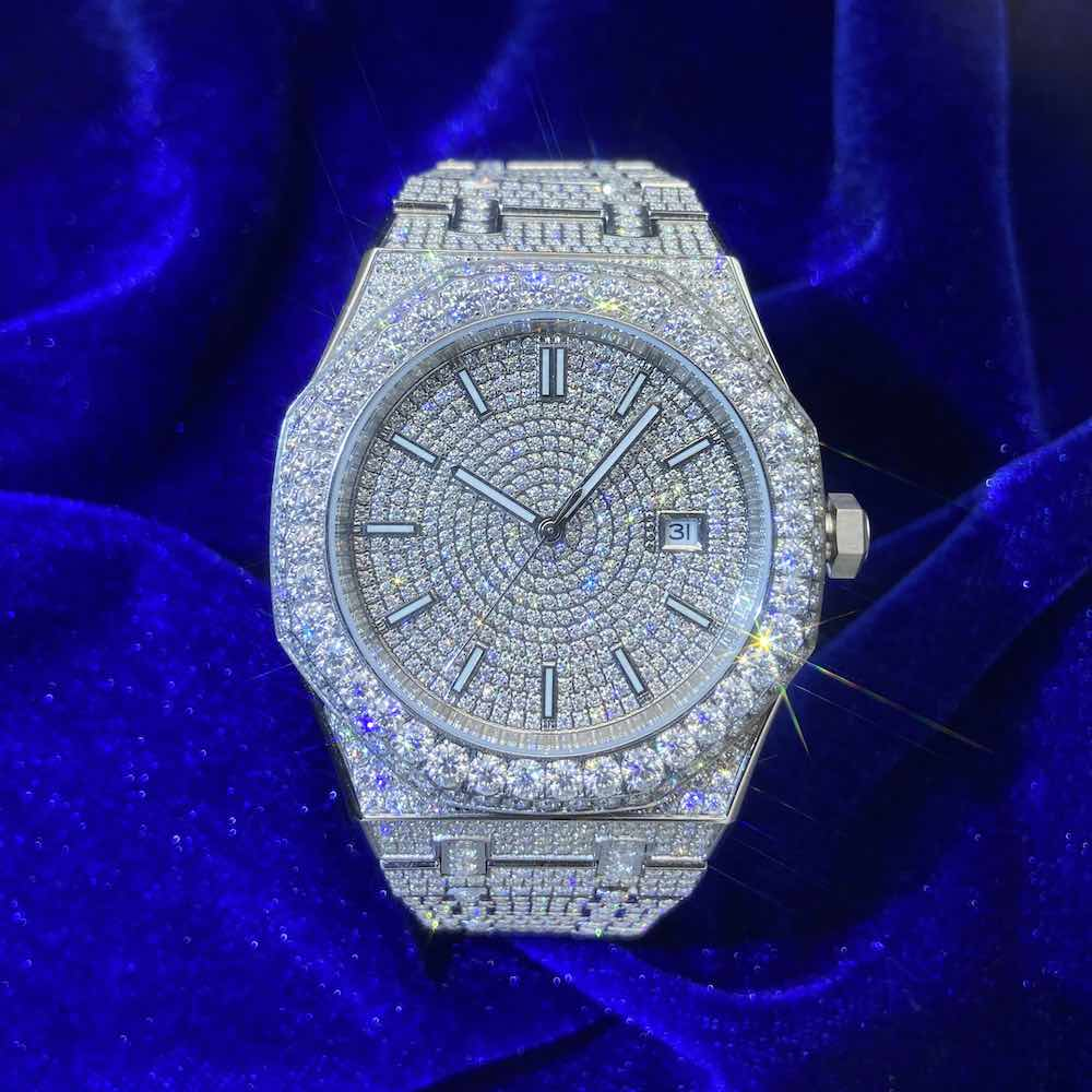 Luxury Moissanite Diamond Handmade High Quality Automatic Movement Brand Setting Iced Out Stainless Steel Watch For Men