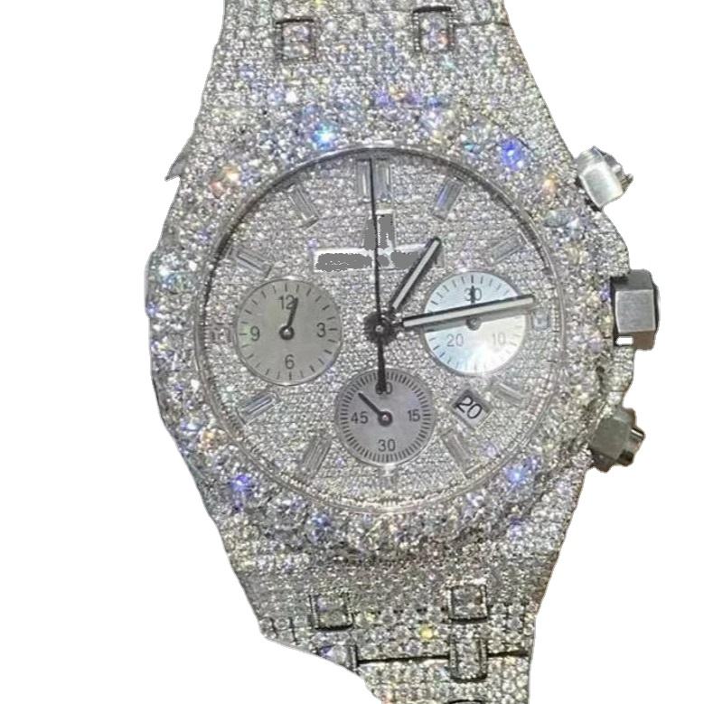 VVS Moissanite iced out watch in Cuban jewelry AP watch A105 with VVS Moissanite iced out bused down hip hop watch