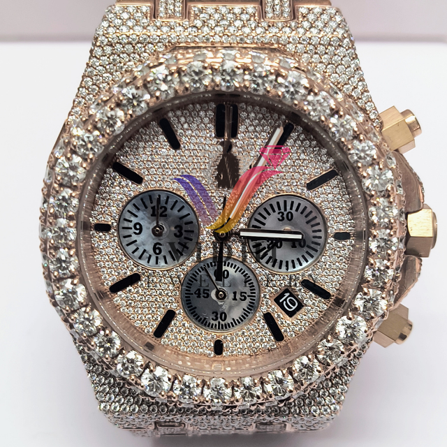 Vidhi Jewelry Big Face Full Custom Luxury Two Tone Band Hip Hop Diamond VVS Moissanite Mechanical Automatic Watches For Men