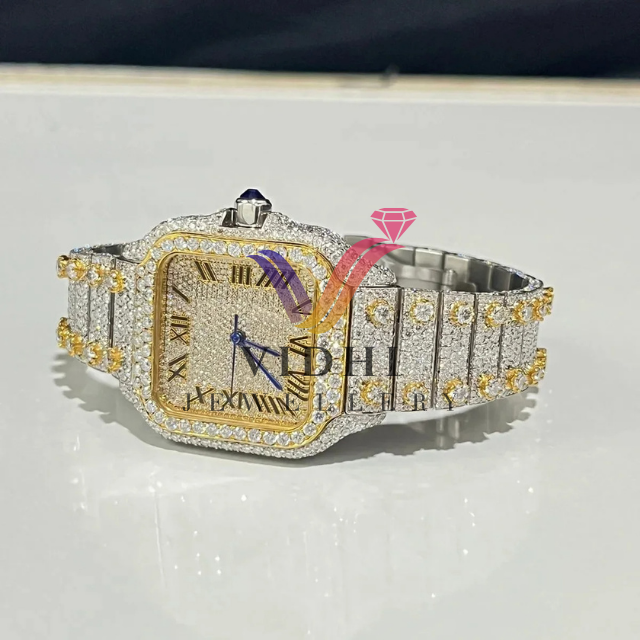 Vidhi Jewellery Mechanical Diamond Luxury Diamond Watches Hip Hop Bussdown VVS Moissanite Iced Out Watch For Men Women