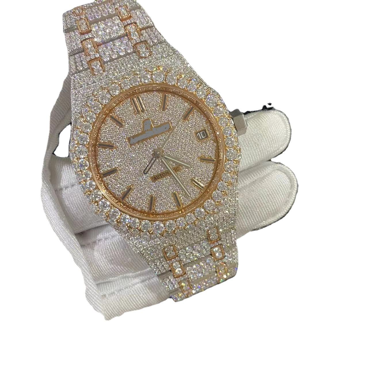 VVS Moissanite iced out watch in Cuban jewelry AP watch A104 with VVS Moissanite iced out bused down hip hop watch