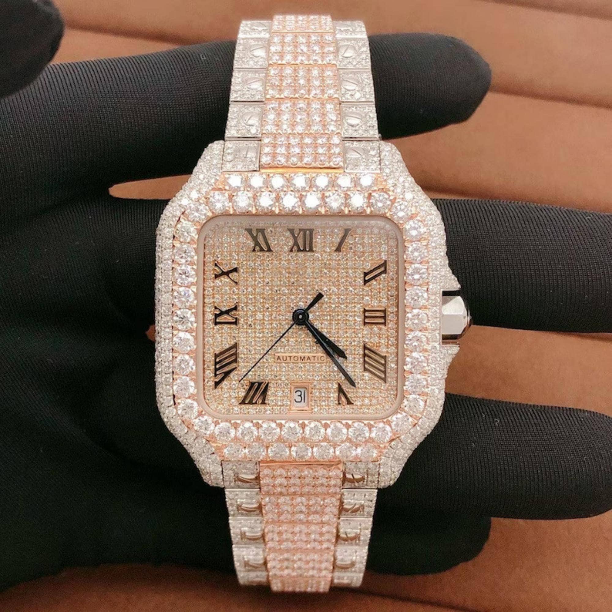 WHOLESALE LUXURY MEN'S DIGITAL QUARTZ WATCHES HIGH QUALITY HIP HOP SQUARE GOLD PLATED BUSINESS/SPORTS STYLE 925S SILVER WATCHES