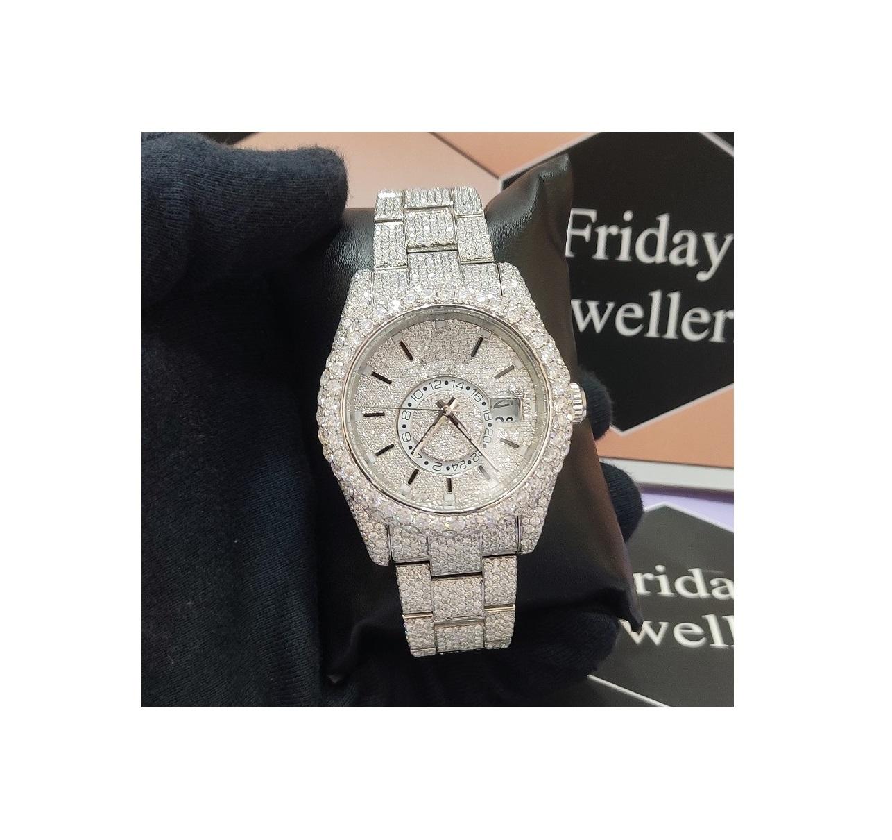 Customize luxury Fashion Jewelry 41MM Full White Moissanite Diamond Watch Ready Bulk Stock Available in Indian Wholesaler Price