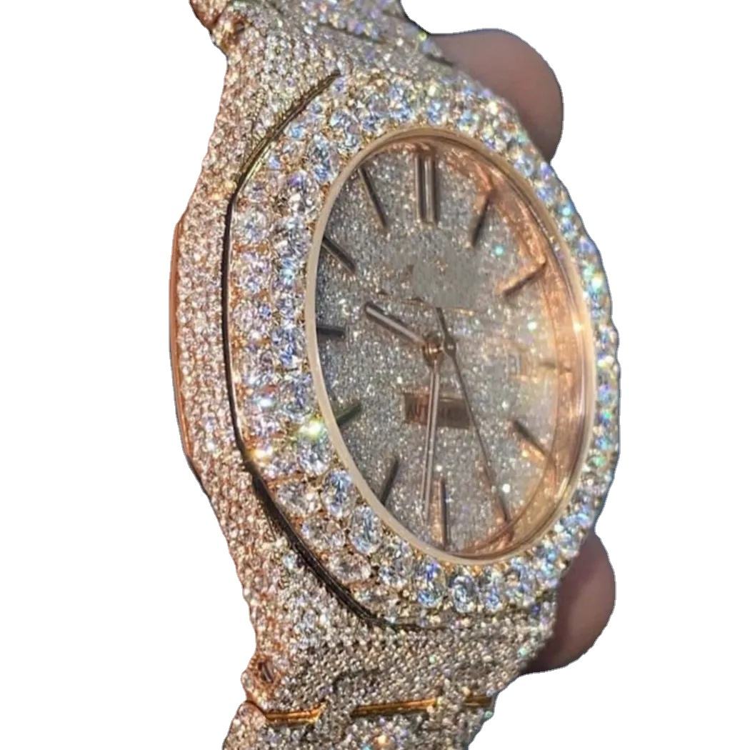 High Quality Men Pass The Diamond Test VVS Mossanite Diamond Fashion Hollow Automatic Mechanical Watch