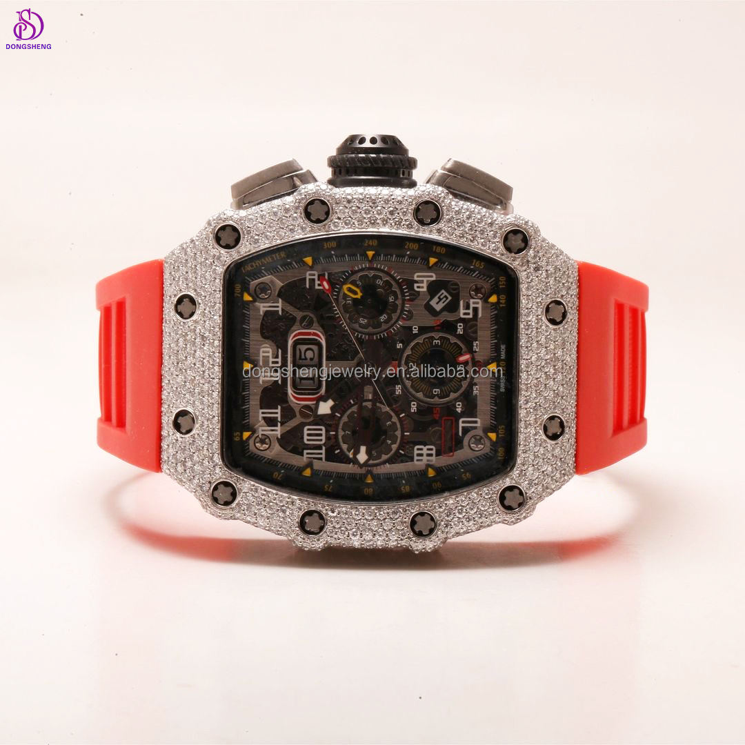 Chinese Jewelry Manufacturer Luxury Full Iced Out Vvs Moissanite Diamond Mechanical Watch