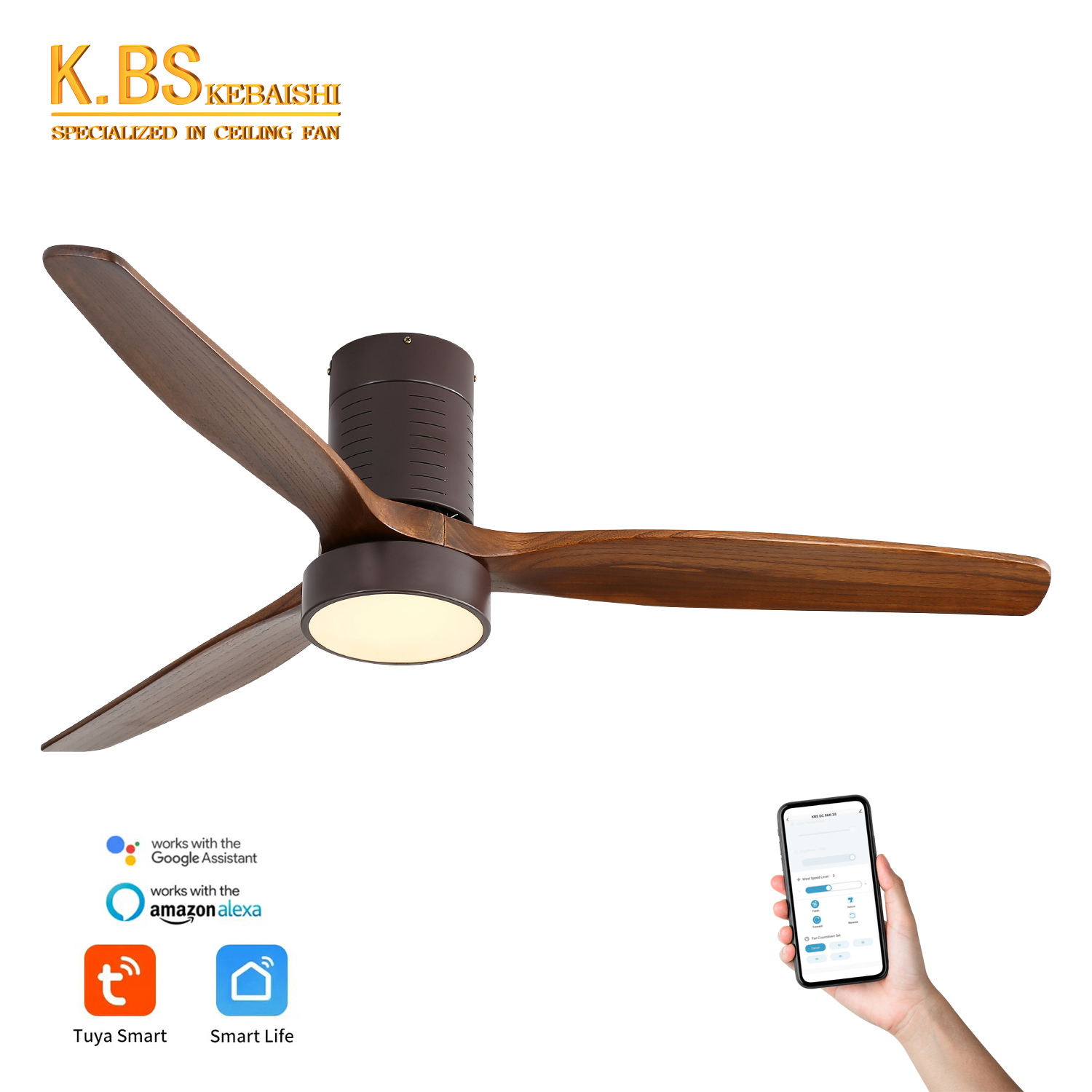Decoration Home Air Conditioning Solid wood Blade Iron Acrylic Lamp Ceiling Fan 220v With LED Light