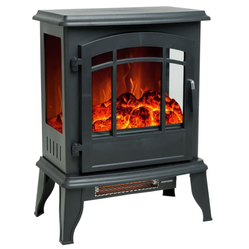high quality indoor small modern decorative black 3 side freestanding self standing electric fireplace