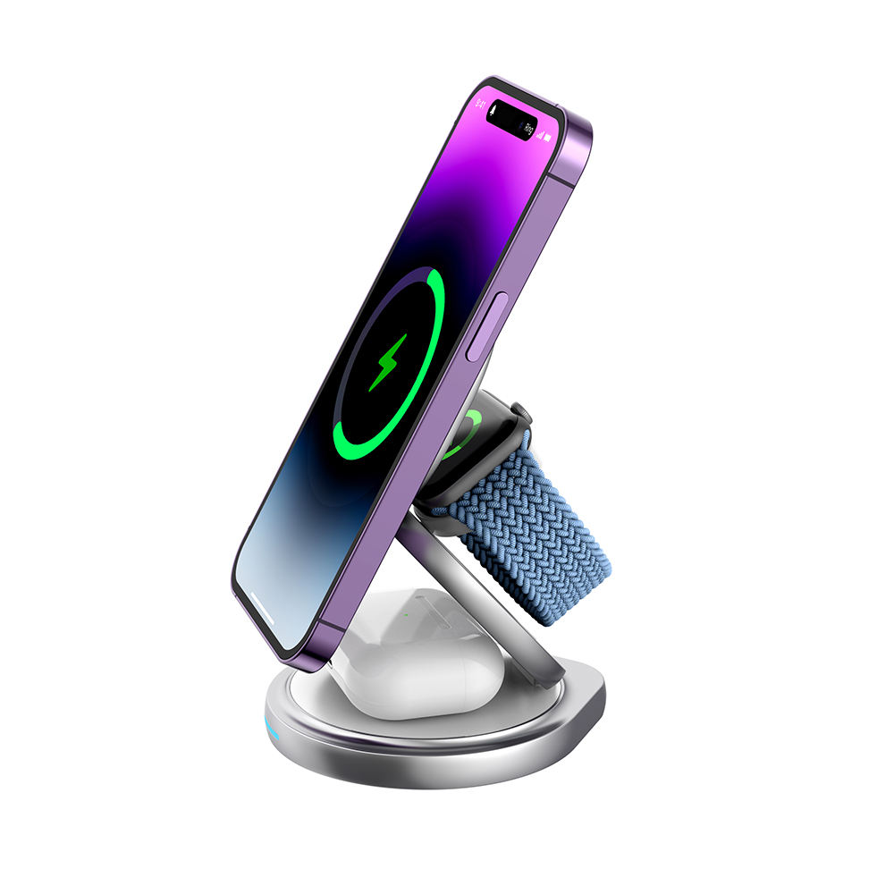 Cyboris New 3 in 1 Wireless Charging Station Qi 15 W Fast Portable Foldable Wireless Charger for Smart Mobile Phone