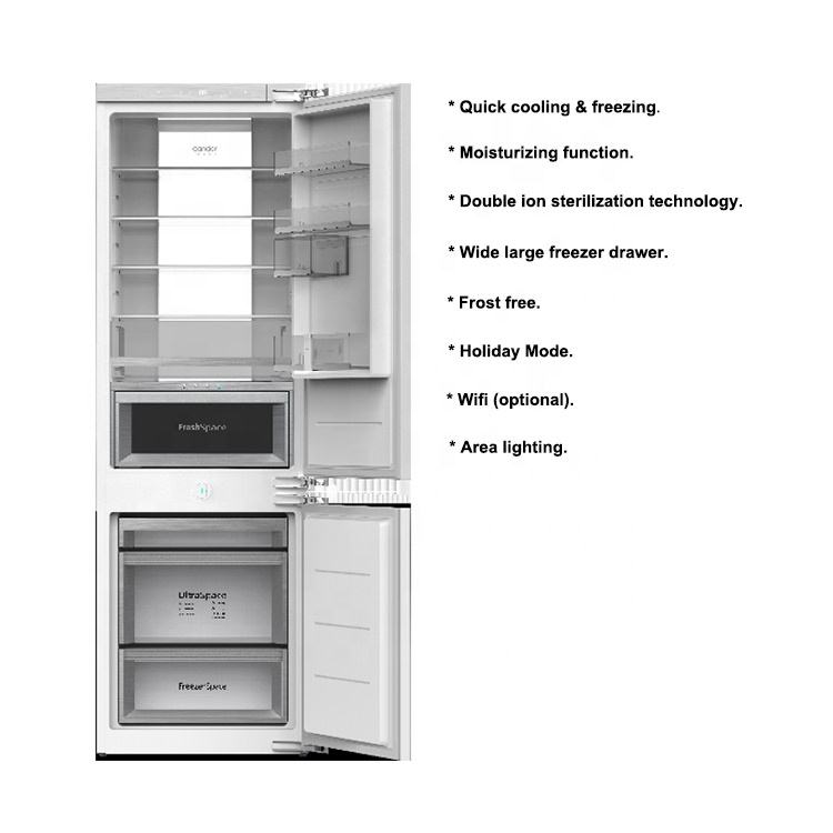 Candor custom home appliance 275L electronic built in freezer food refrigerator integrated for whole house decoration