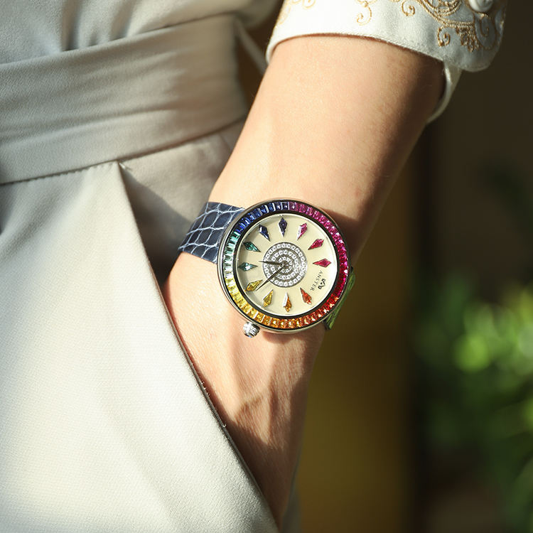 Anster Fashion Luxuries Synthetic Colorful Gemstone Watch Men Womens Diamond Watches