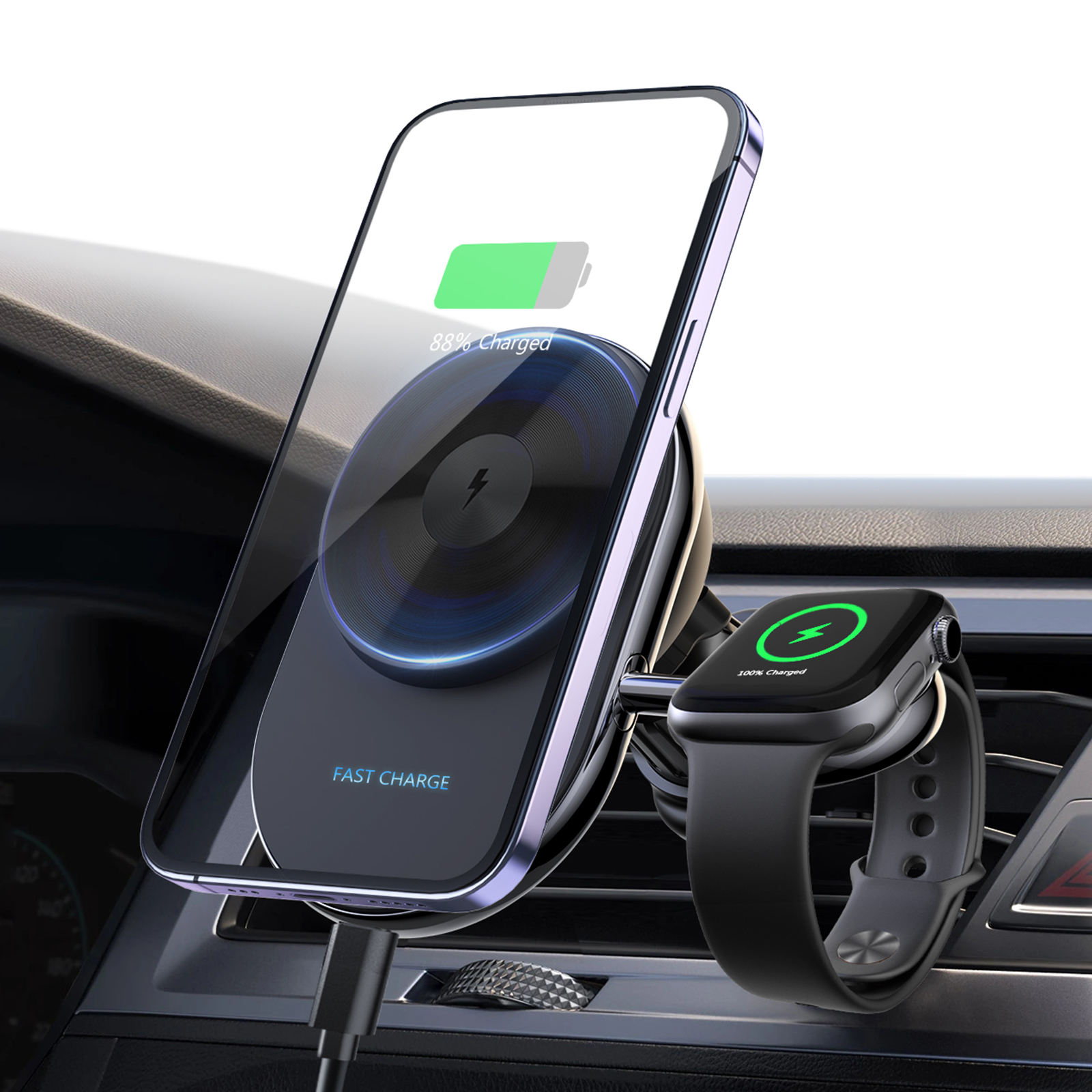 Car Phone Holder For Mobile Phone Type C Car Wireless Charger Qi Fast Charging For Watch Trending products 2024 new arrivals