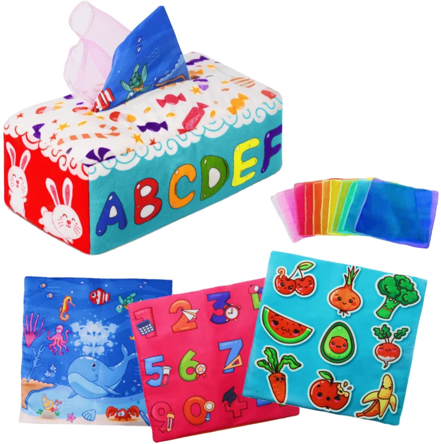 Baby & Toddler Toys Baby Tissue Box Soft Stuffed High Sensory Toys Learning Educational Tissue BoxToys For Baby