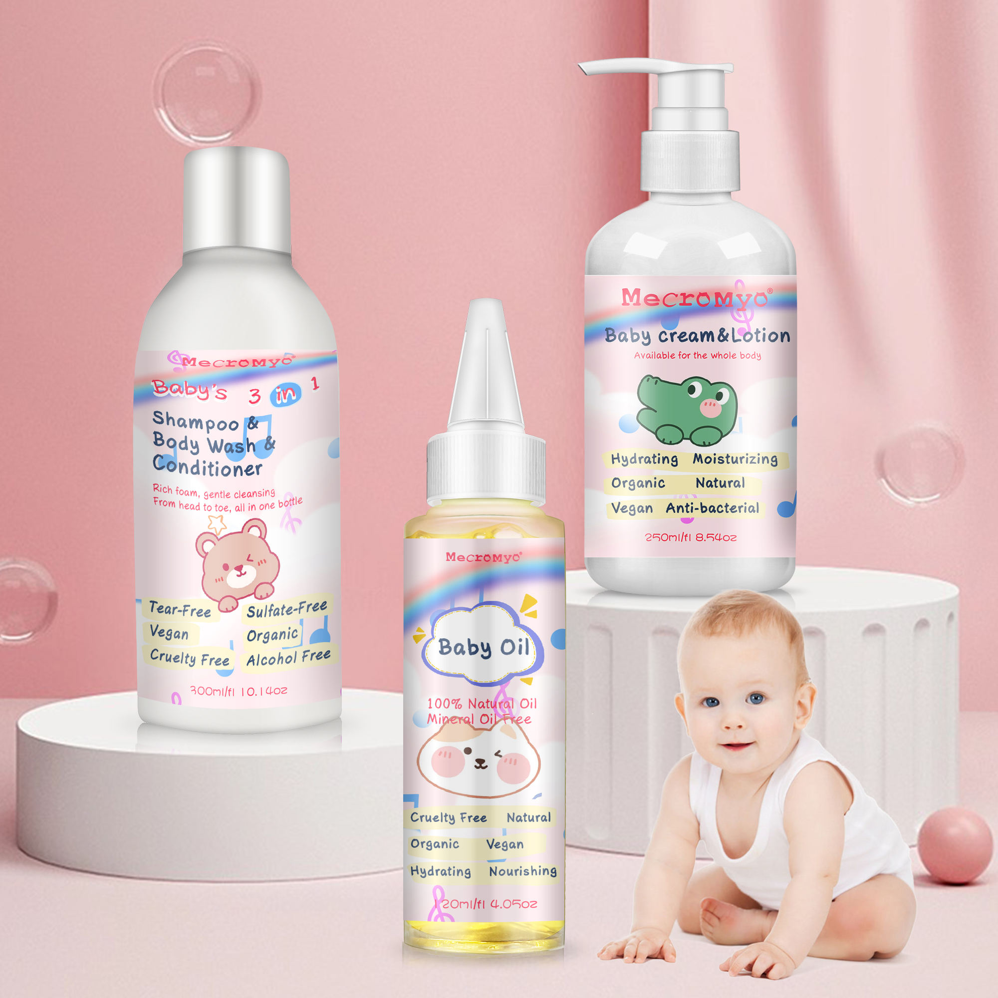 OEM/ODM Organic Baby Products Baby 3 In 1 Hair Shampoo & Conditioner & Body Wash Baby Shampoo Baby Oil
