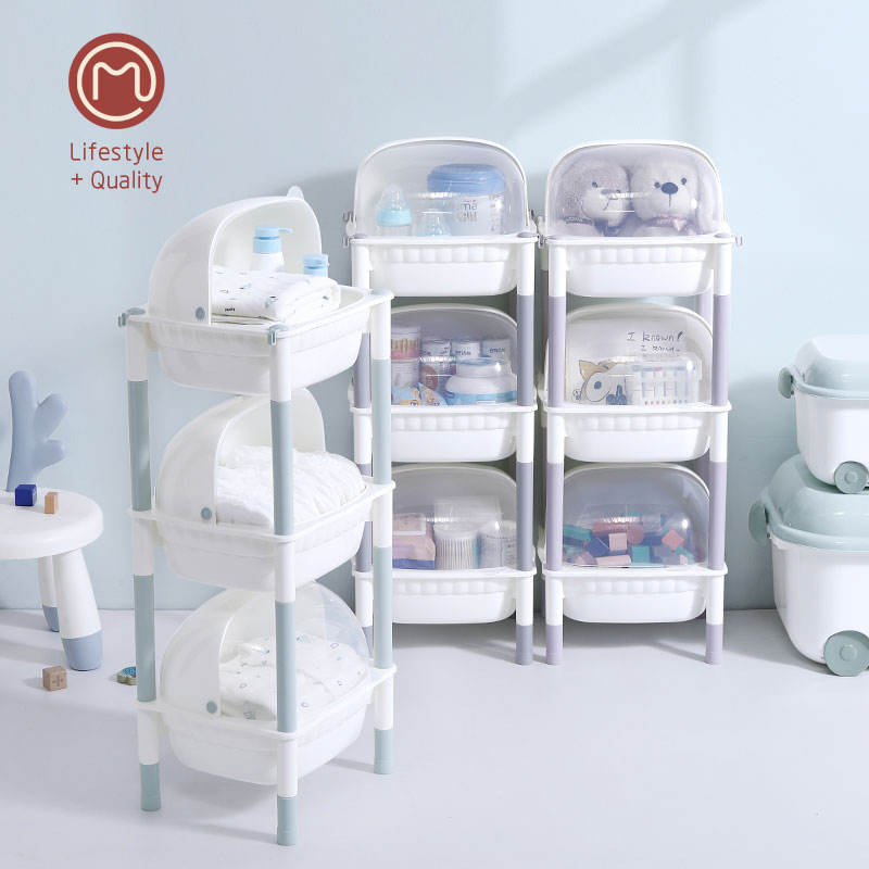 Wholesale Dust-proof baby products storage rack multi-functional baby products storage box rack combination set with wheels