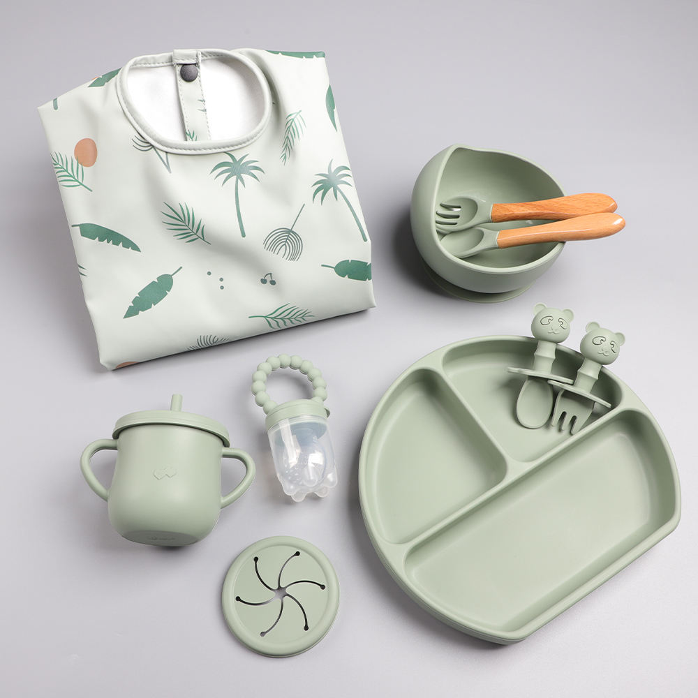 Eversoul Kids Dining Feeding Set Bibs Plates Bowls Spoons Other Baby Items Supplies Kids Accessories Silicone Baby Products