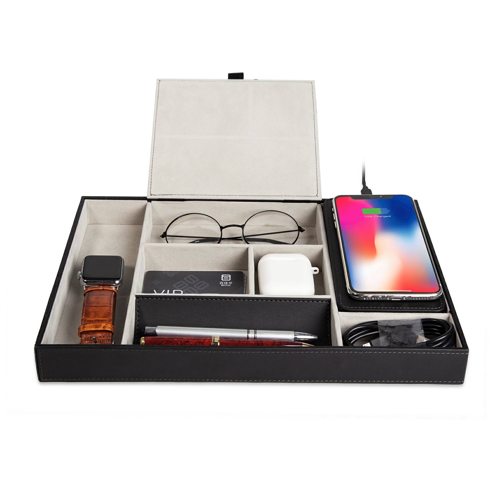 BestSellers 2021 Mobile Charger Storage Wireless Charger Valet With Covered Box Charger Accessories