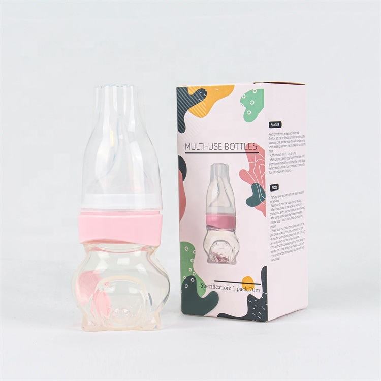 BPA free baby product multifunctional baby feeding bottle with spoon set baby squeeze feeding spoon silicone bottle