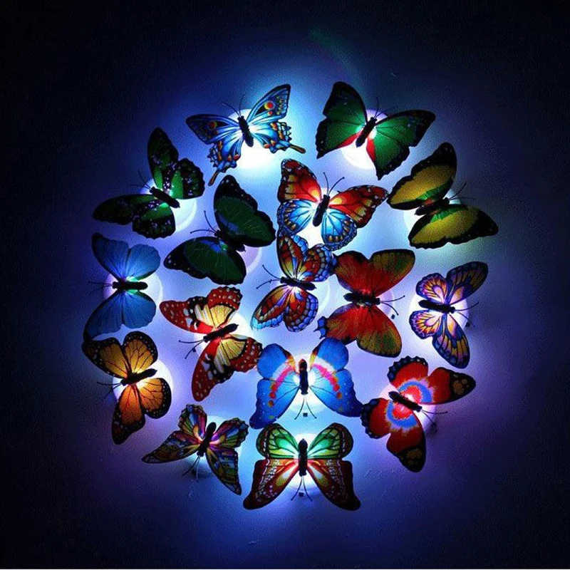 LED Colorful Butterfly Night Light DIY LED Fridge Magnet Party Wedding Living Room Bedroom Refrigerator Home Decor