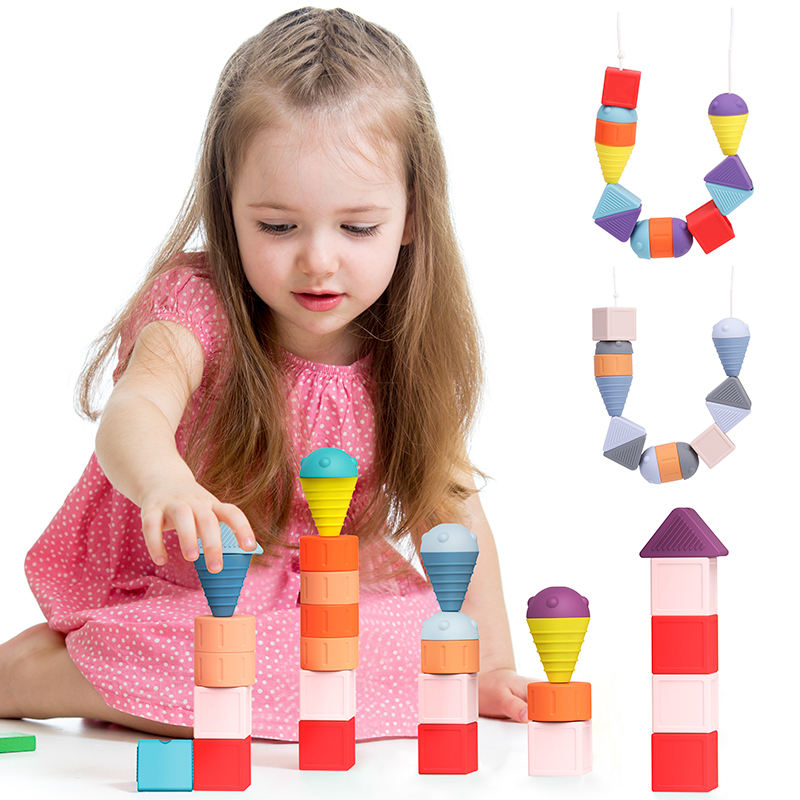 Kids Montessori Early Educational Threading Toys Learning Children Silicone Stacking Toy More Educational Toys
