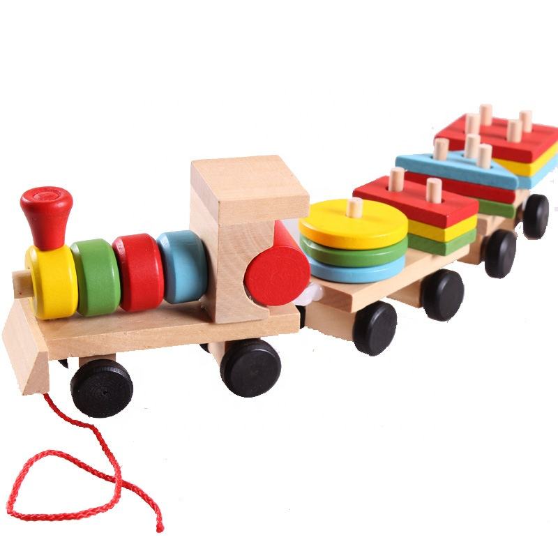 Kids Wooden Blocks Train Toys Educational Game Children Kids Early Educational Toy Gift Colored Preschool Train Toys
