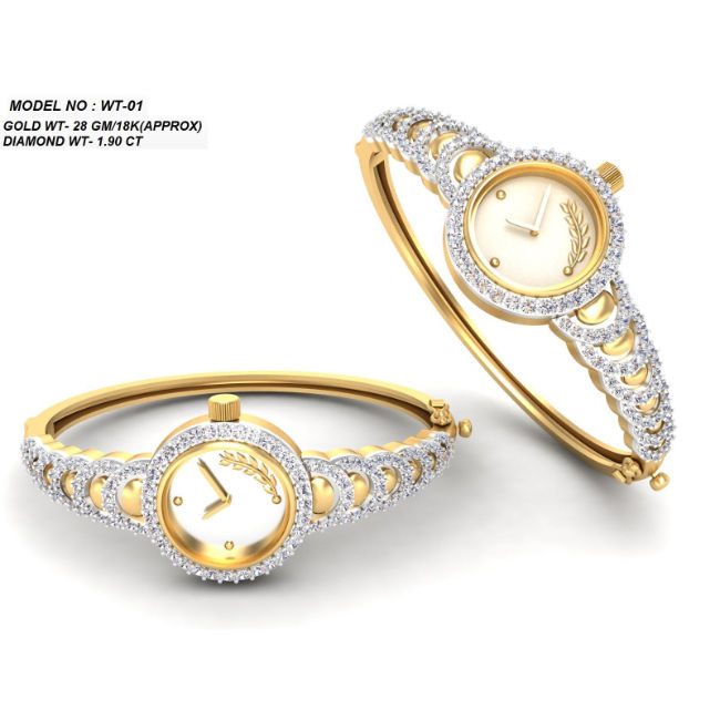2023 Elegant Gold with Diamond Watch for 18K Gold Best Manufacture Price In India Best Customized Packing