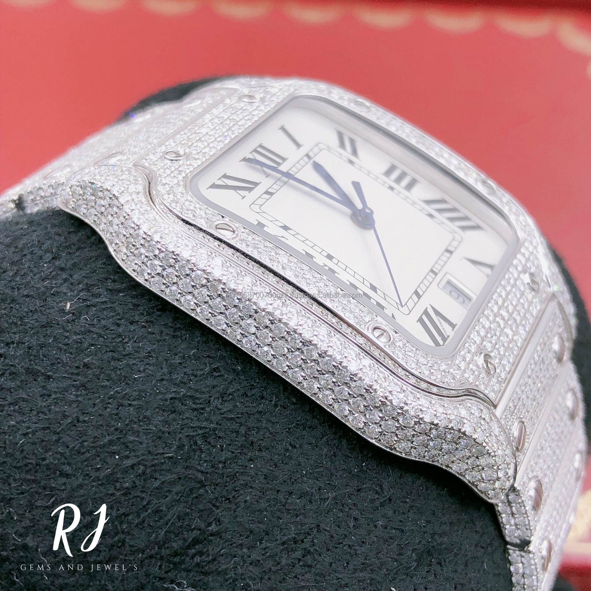 Mens Exclusive Luxury Gems & Stone Wrist Watch With Stainless Steel Featuring Moissanite Diamonds Jewelry Accessories