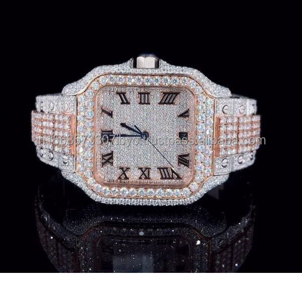 Two Tone Rose Gold Silver VVS certified Moissanite trending premium diamond watch for men and women Hip Hop Watch Square Shape