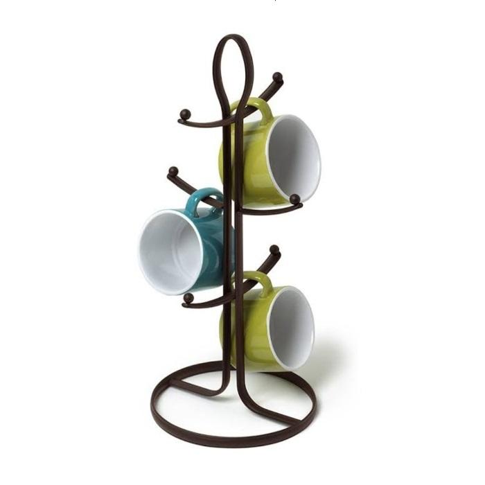 Home decorative mug tree stand with 6 hooks metal tea cup & coffee mug rack holder in solid iron kitchen organizer accessories