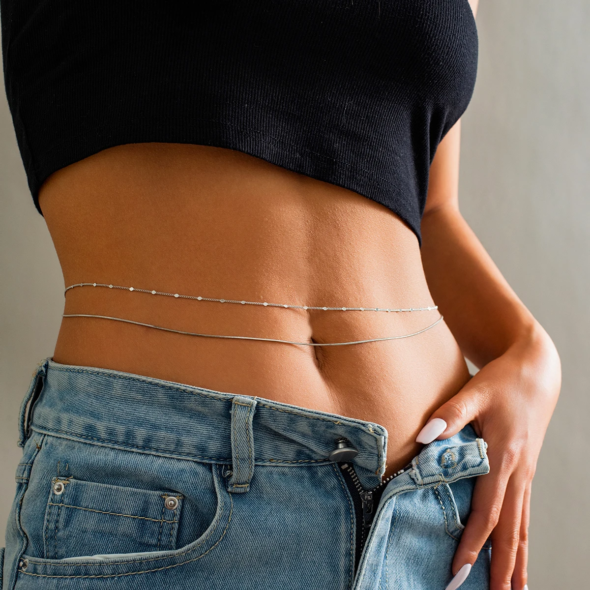 Hot Summer Simple 3pcs/set Crystal Chain Belly Waist Chain For Women Punk Gold Color Flat Snake Chain Bikini Body Jewelry 