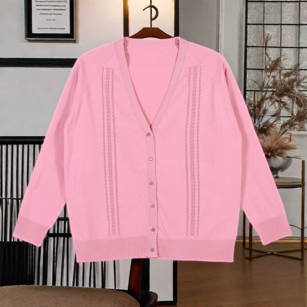 Pointelle Knitted Premium Quality Soft Sweet Spring Summer V Neck Long Sleeve Buttons Cardigan Sweater 