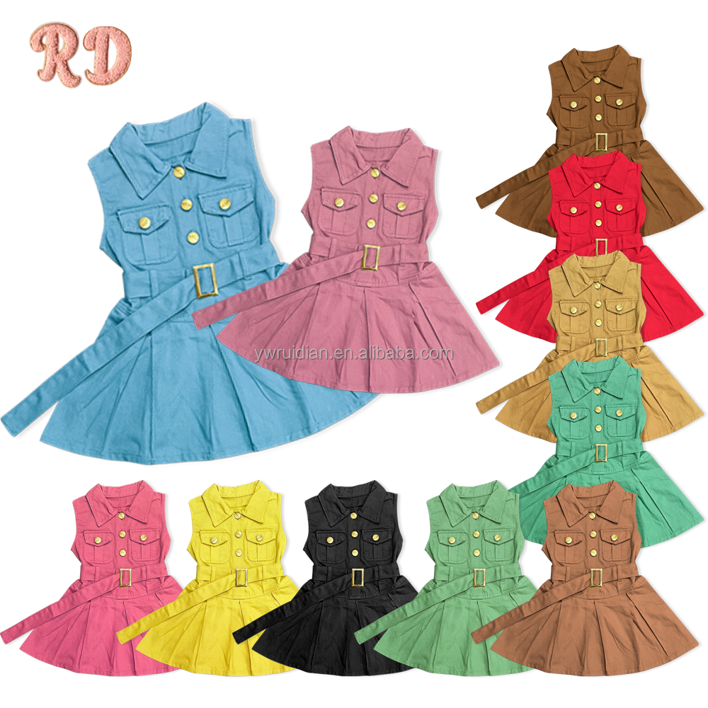 Yiwu Ruidian Oem Factory Custom Wholesale Children's Clothing Girls Candy Color Casual Sleeveless Party Dress 
