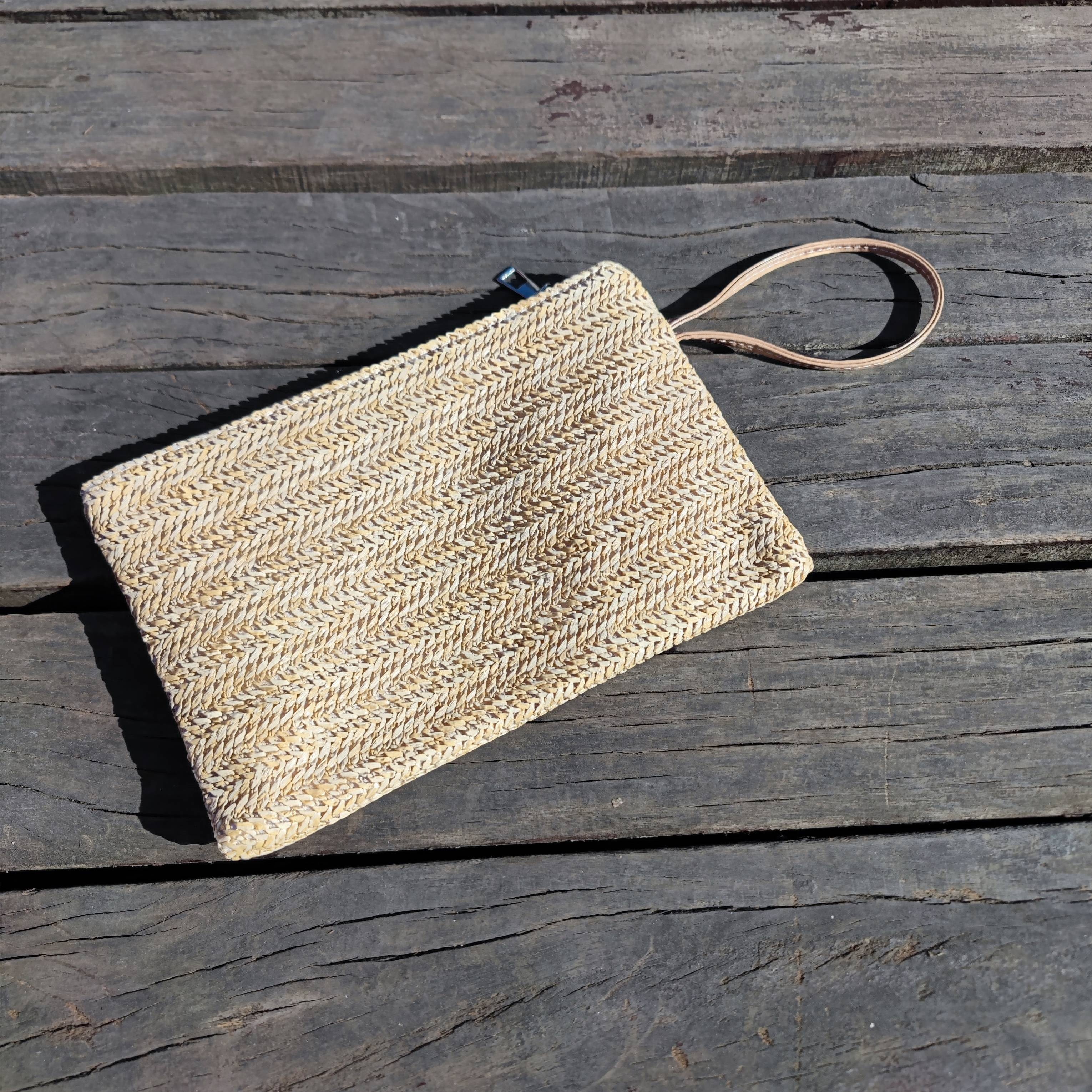 Popular Custom Wheat Straw Braided Women Purse Handwoven Mobile Coin Straw Clutch Bag Handbag 