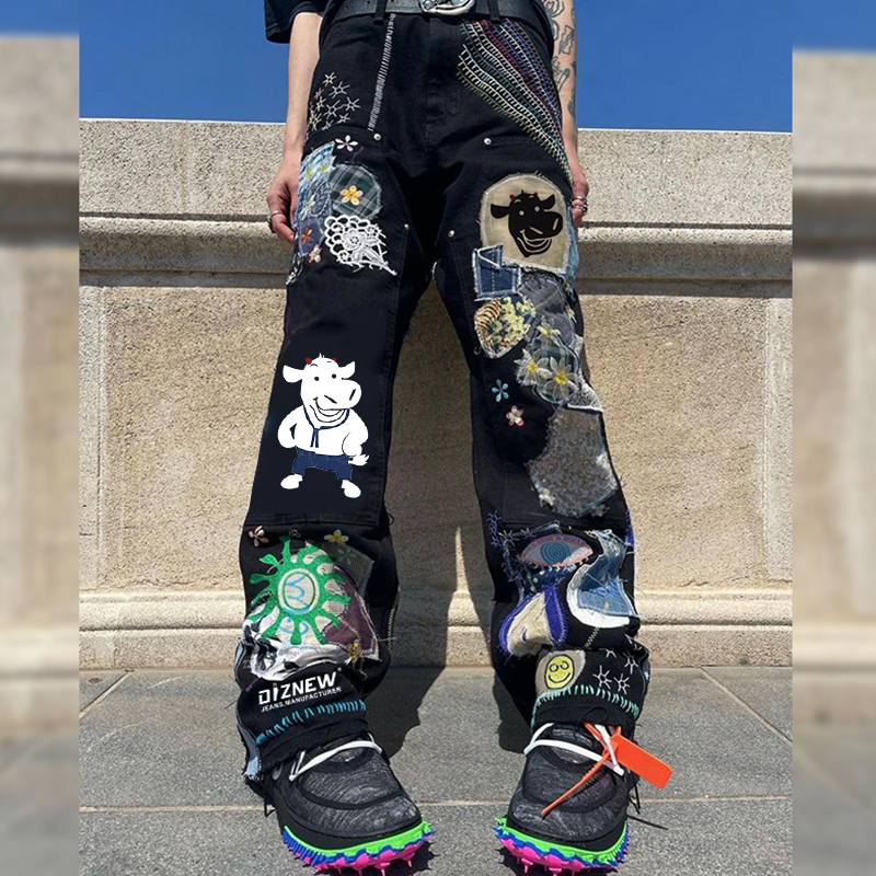 Diznew 2023 Men Clothes New Styles High Quality Custom Embroidered Patchwork Pattern Designed Fashion Personalized Men's Jeans 