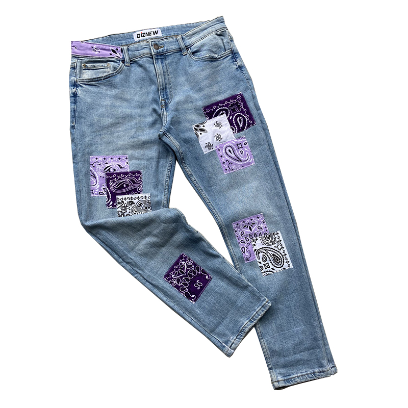 Diznew New Fashion Personality Custom Patch Jeans Patchwork Men Straight Jean New Stylish Jeans 