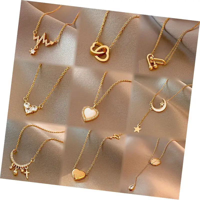 Fashion Jewelry Pearl Letter Initial Stainless Steel Gold Plated Zircon Heart Star Moon Custom Women Pendants Chains Necklace 
