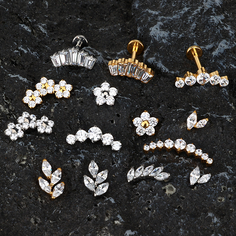 Gzn Astm F136 Implant Grade Titanium Polished Gold Labret Nose Septum Ring Helix Cartilage Earring Titanium Piercing Jewelry 