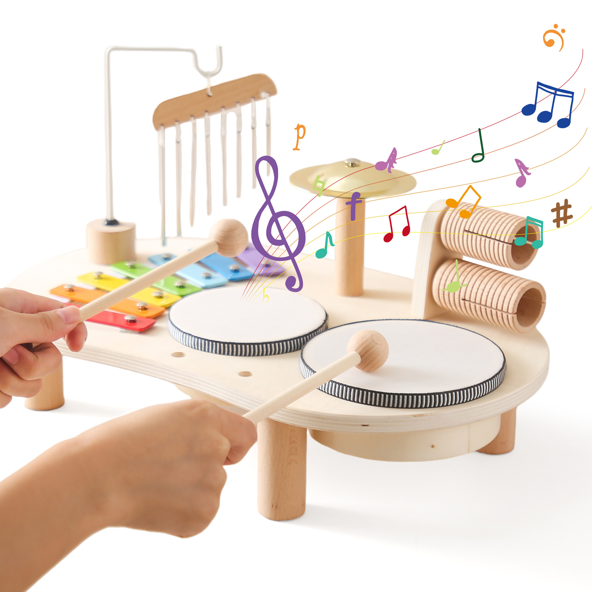 Wooden Natural Multifunctional Music Percussion Toy Kids Montessori Preschool Educational Music Toys For Boys Girls 