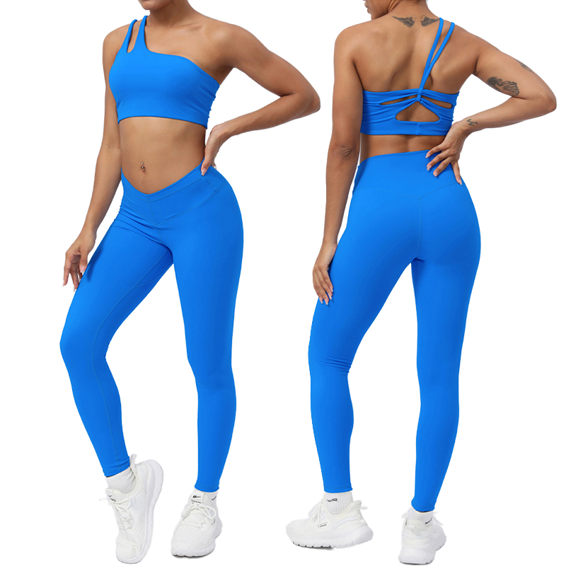 High Quality Custom Two Piece Yoga Wear One Shoulder Sports Bra Gym Fitness Leggings Yoga Sets Women Sportswear 