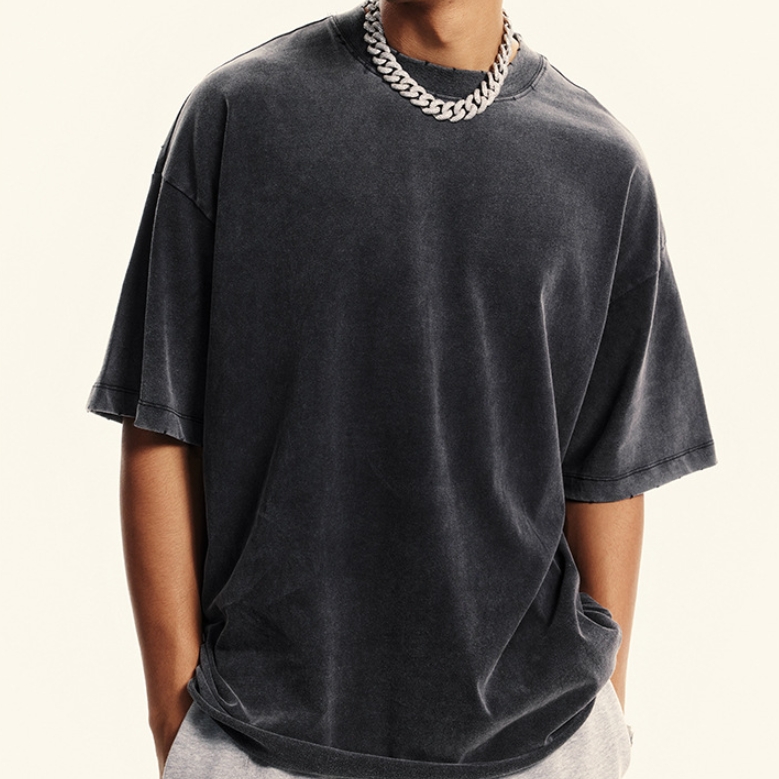 Wholesale Custom Oversize Streetwear Distressed Sun Fade Black Men's T Shirt Manufacturer 