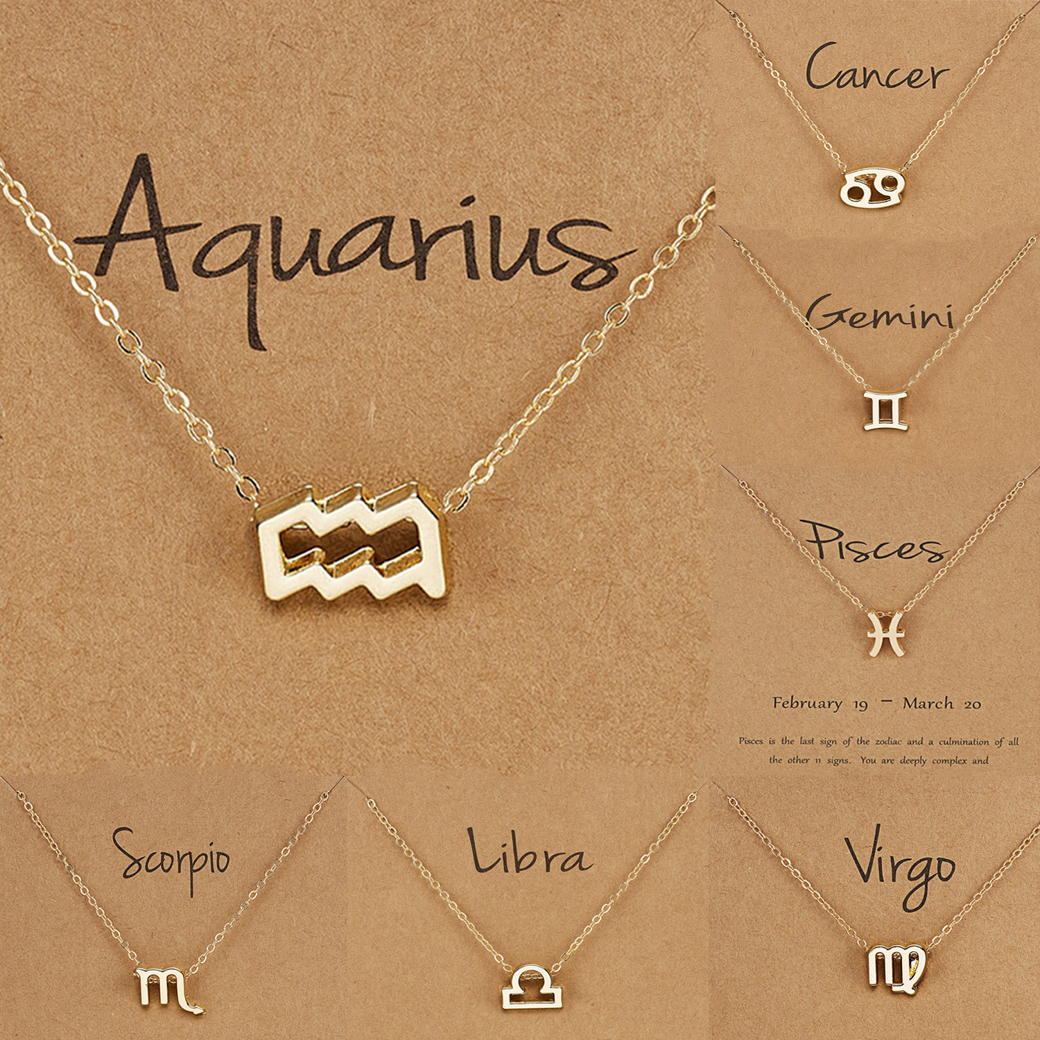 Birthday Gift Gold Plated 12 Zodiac Sign Pendant Wish Card Charm Gold Chain Choker Astrology Necklace Jewelry For Women 