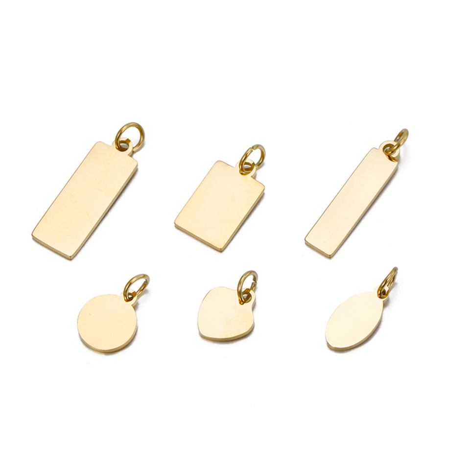 Personalized 18k Gold Plated Engraved Logo Metal Tag Laser Print Custom Stainless Steel Logo Tag Diy Jewelry Making Brand Tags 
