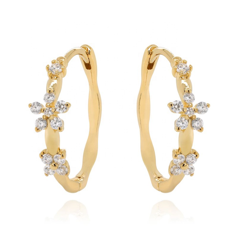 Gemnel 18k Gold Plating Flower Hoops Cz 925 Silver Luxury Jewelry Earrings 