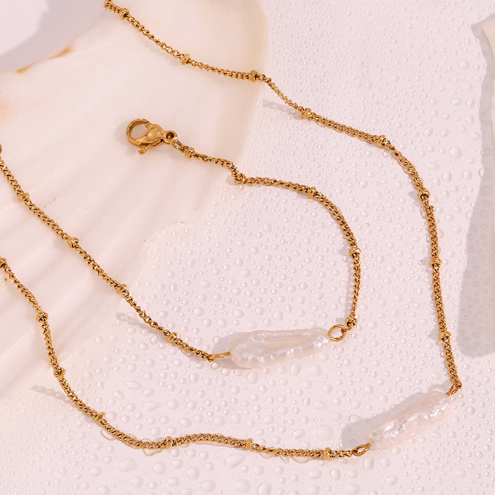 Minimalist Pearl Jewelry Baroque Pearls Necklace And Bracelet Set 18k Gold Plated Stainless Steel Pendant Necklace 