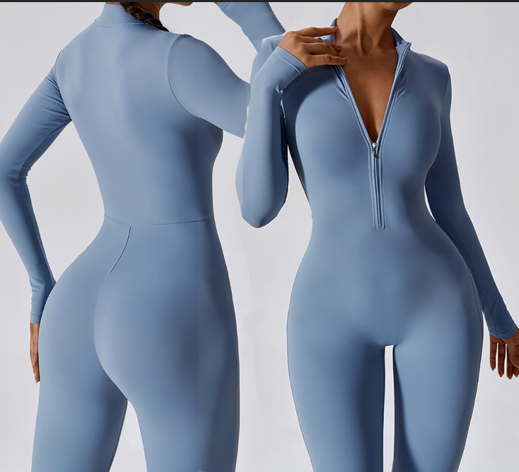 Stretchy Yoga Sets Gym Jumpsuit Women Workout Breathable Tights Leggings Bodysuit Sports Long Sleeves Tops Suit Yoga One Piece 