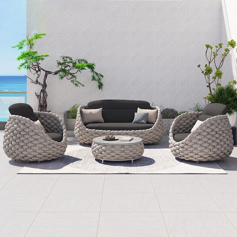 Factory Wholesale New Design Outdoor Furniture Aluminum Frame Patio Rope Woven Outdoor Sofa Set 
