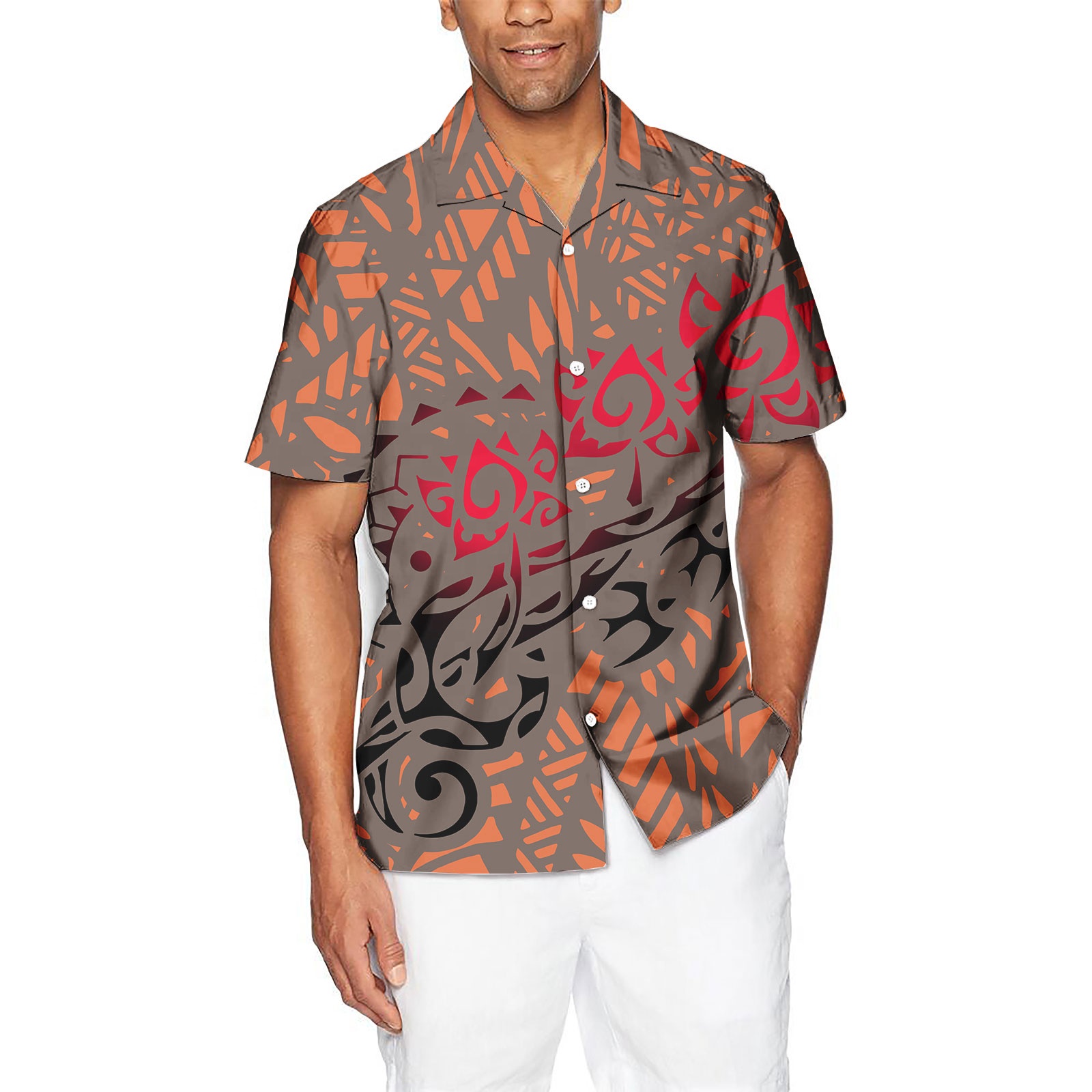 Asia &amp; Pacific Islands Clothing Button Up Shirt Mens Custom Short Sleeve Summer Beach Hawaiian Shirt Men 