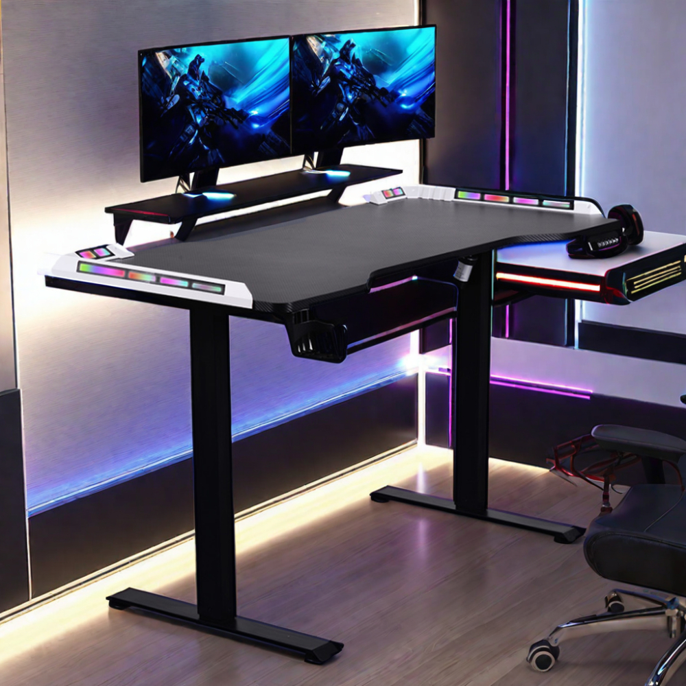 Ergonomic Rgb Led Light Smart Automatic Electric Height Adjustable Pc Computer E Sports Desk 
